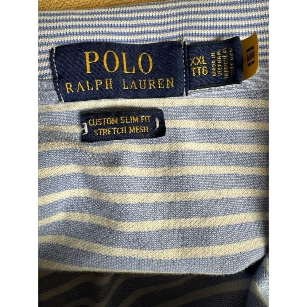 Polo Ralph Lauren Custom Slim Fit Stretch Mesh Shirt XXL Blue Stripe